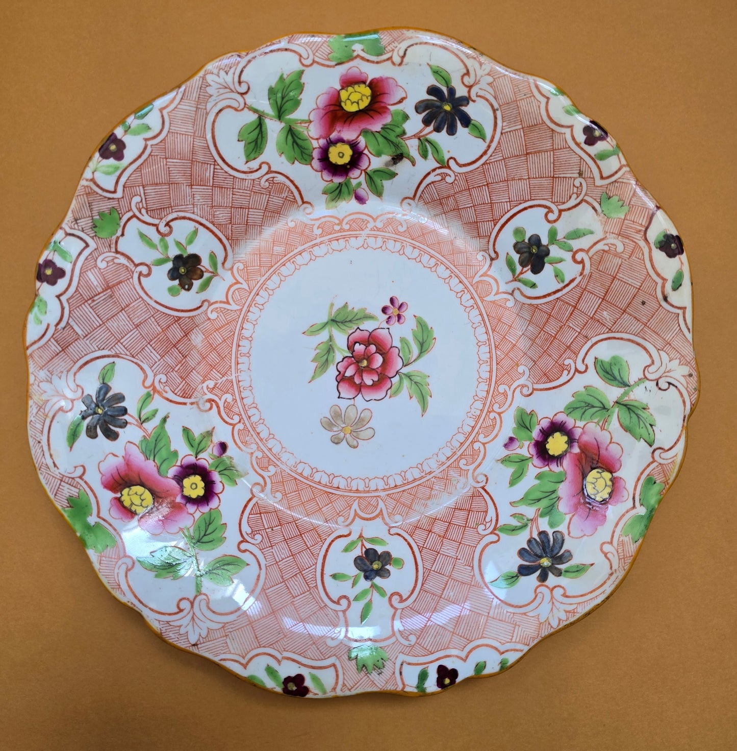 Minton Antique Floral Basket Weave Dinnerware — c.1830 England