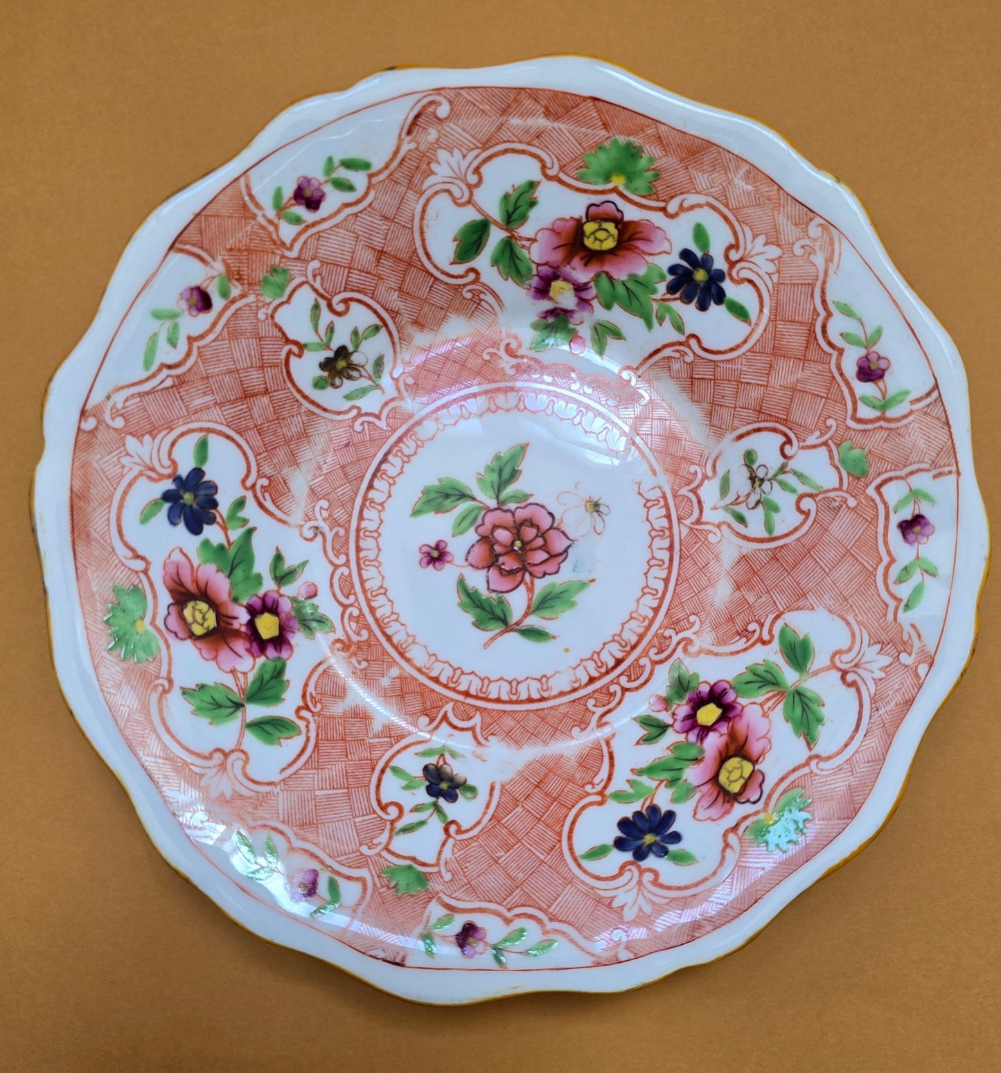 Minton Antique Floral Basket Weave Dinnerware — c.1830 England