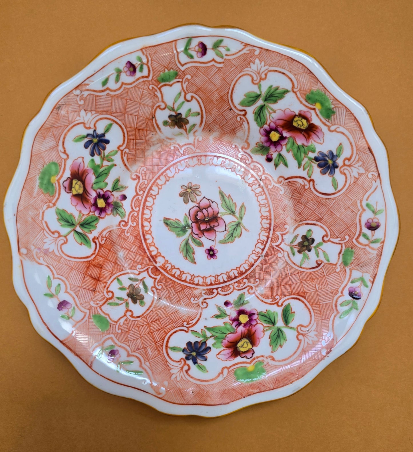 Minton Antique Floral Basket Weave Dinnerware — c.1830 England