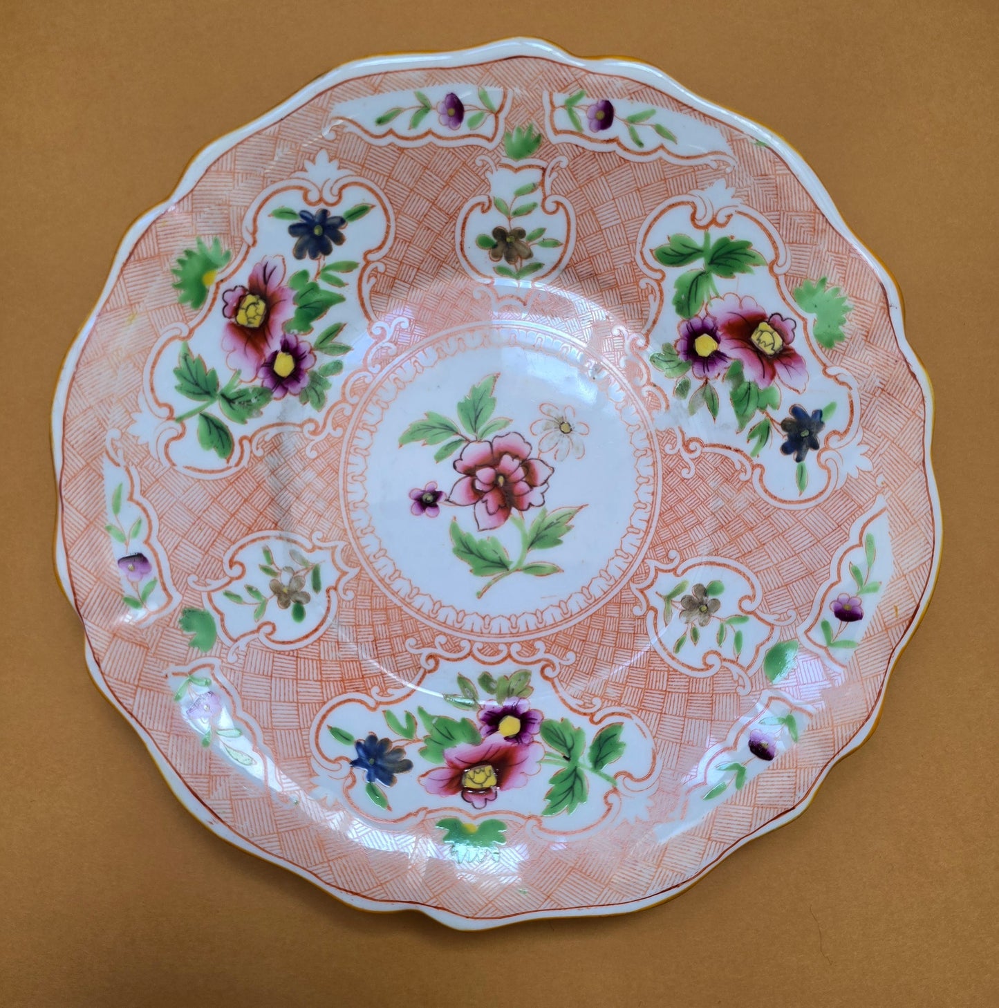 Minton Antique Floral Basket Weave Dinnerware — c.1830 England
