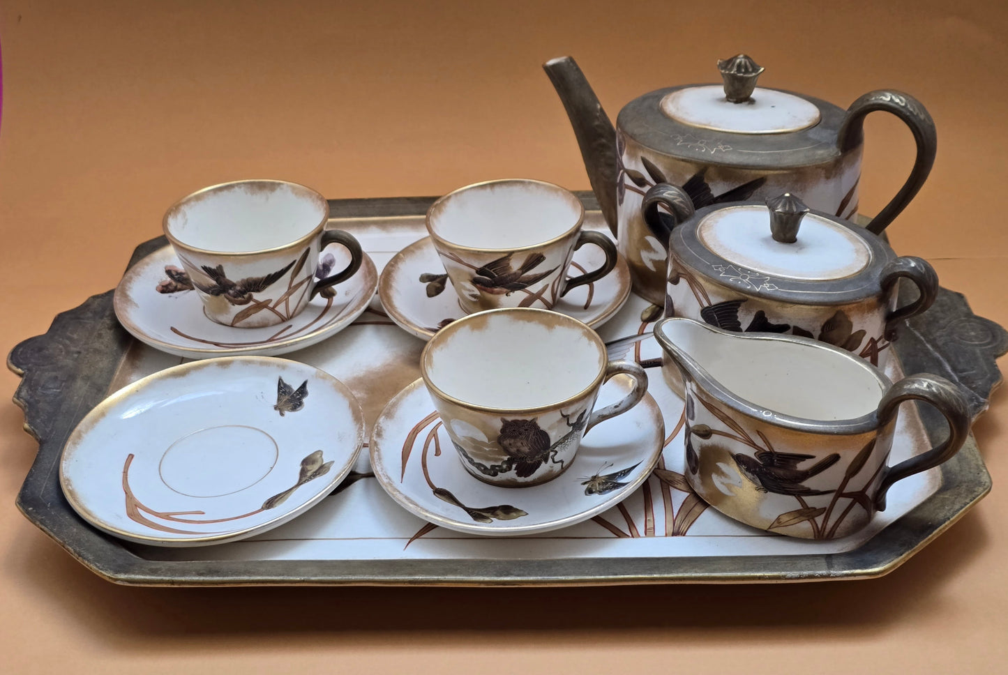 Royal Bonn Japonisme Bird & Owl Tea Service with Tray — c.1880 Germany