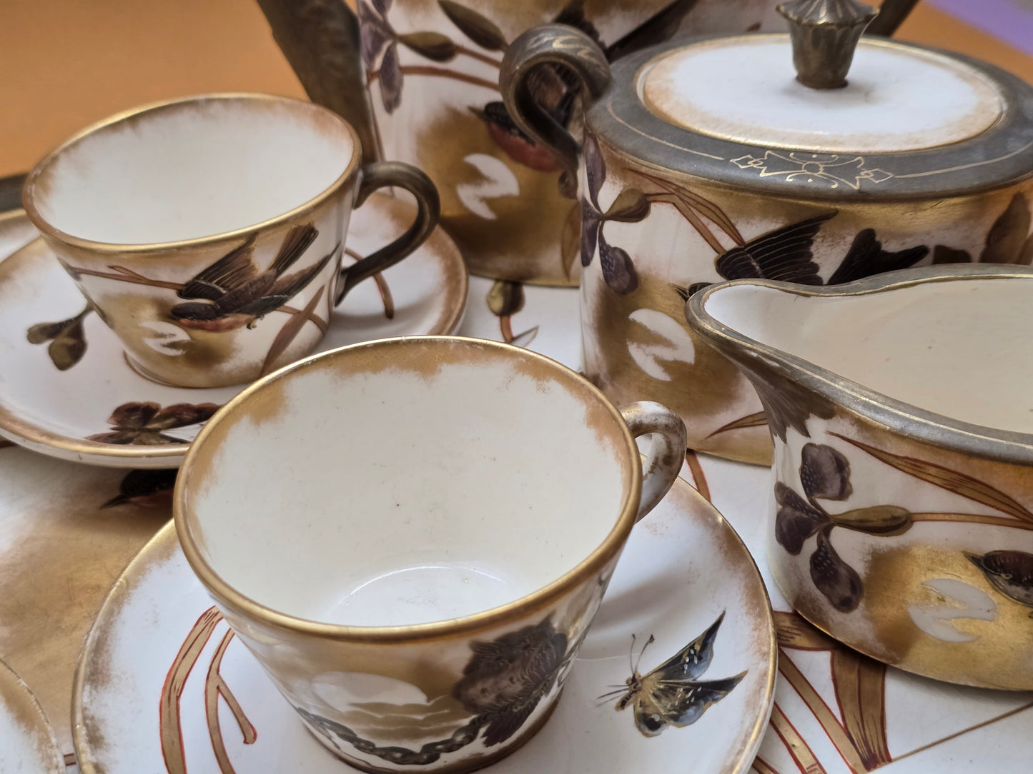 Royal Bonn Japonisme Bird & Owl Tea Service with Tray — c.1880 Germany