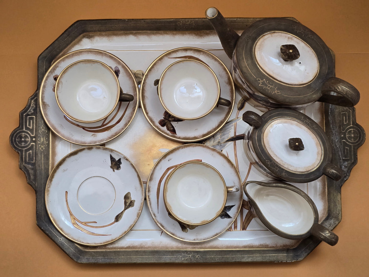 Royal Bonn Japonisme Bird & Owl Tea Service with Tray — c.1880 Germany