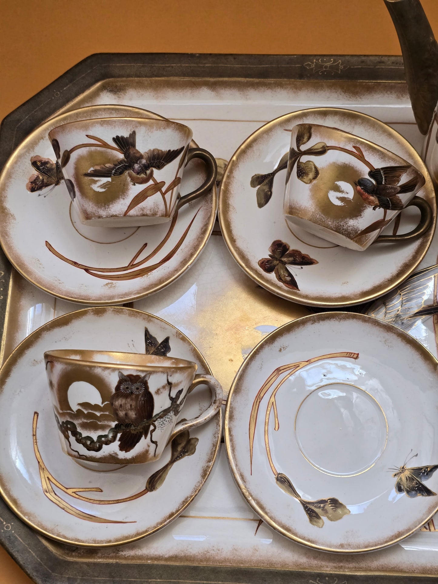 Royal Bonn Japonisme Bird & Owl Tea Service with Tray — c.1880 Germany