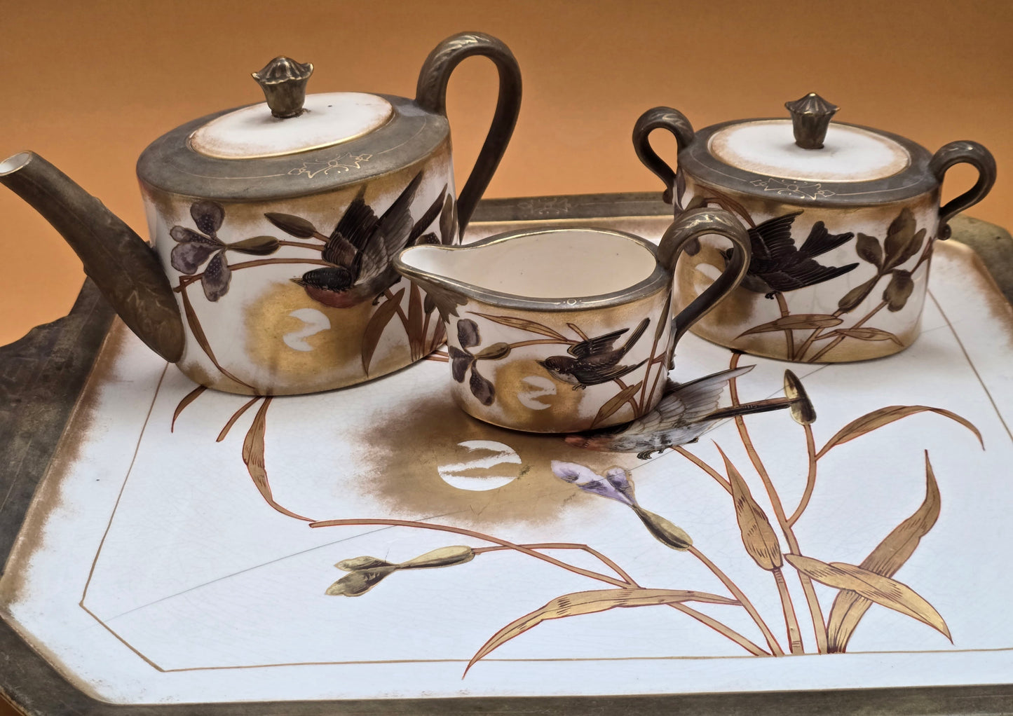 Royal Bonn Japonisme Bird & Owl Tea Service with Tray — c.1880 Germany