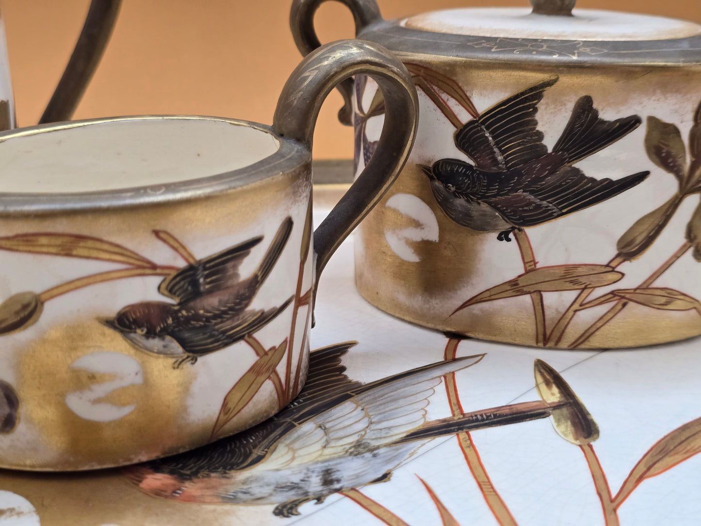 Royal Bonn Japonisme Bird & Owl Tea Service with Tray — c.1880 Germany