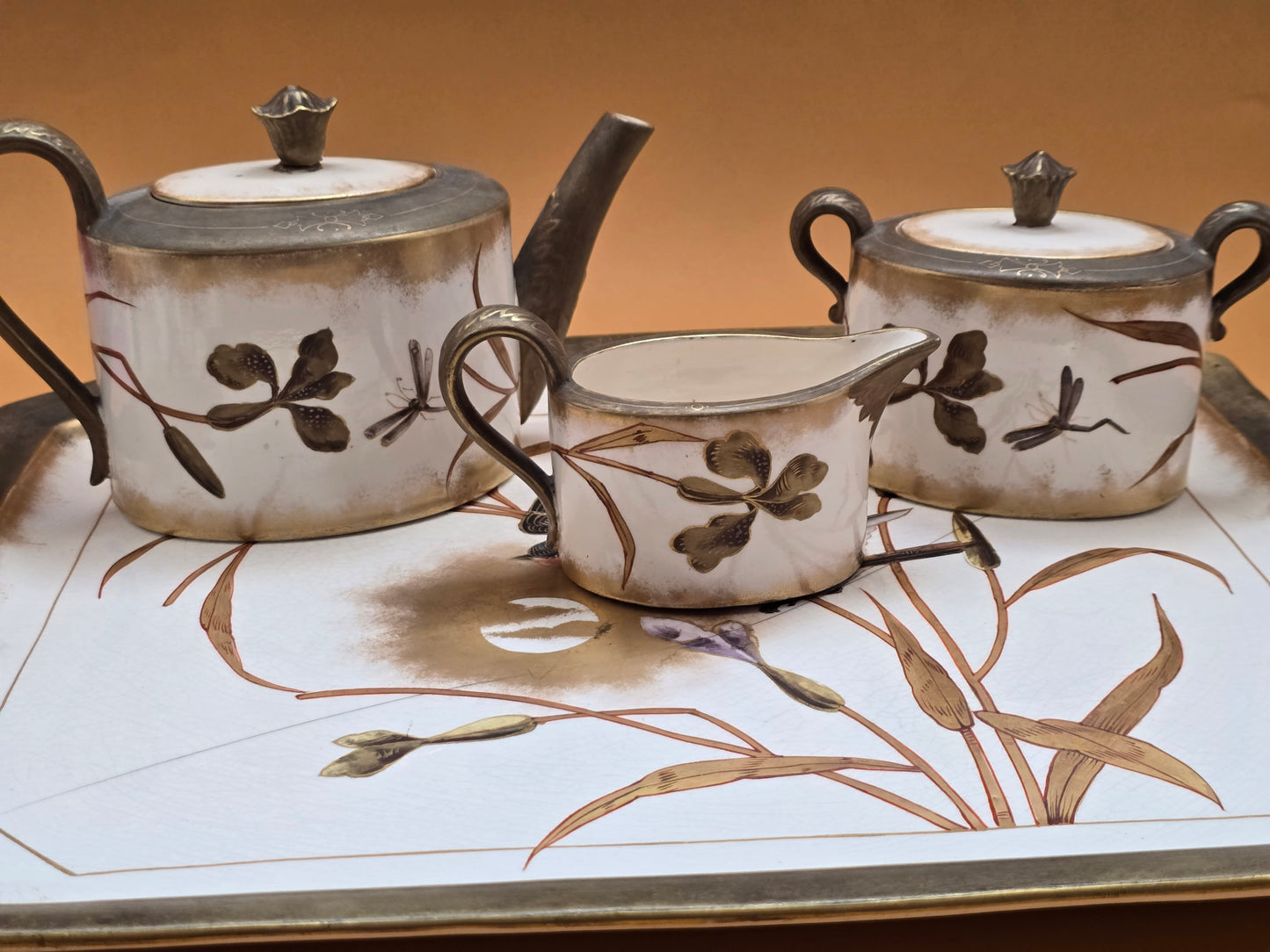 Royal Bonn Japonisme Bird & Owl Tea Service with Tray — c.1880 Germany
