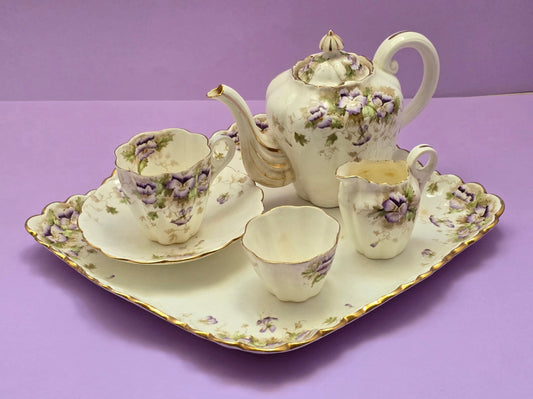 Chapman England Violet Tea Set for One — c.1900 Staffordshire