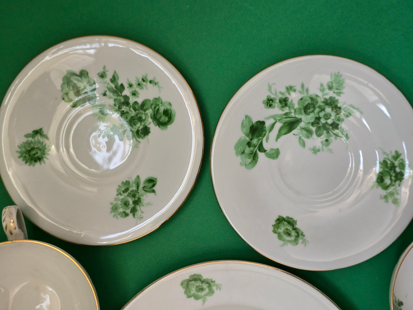 Antique Green Floral Porcelain Dessert Service — Austria c.1880-1910
