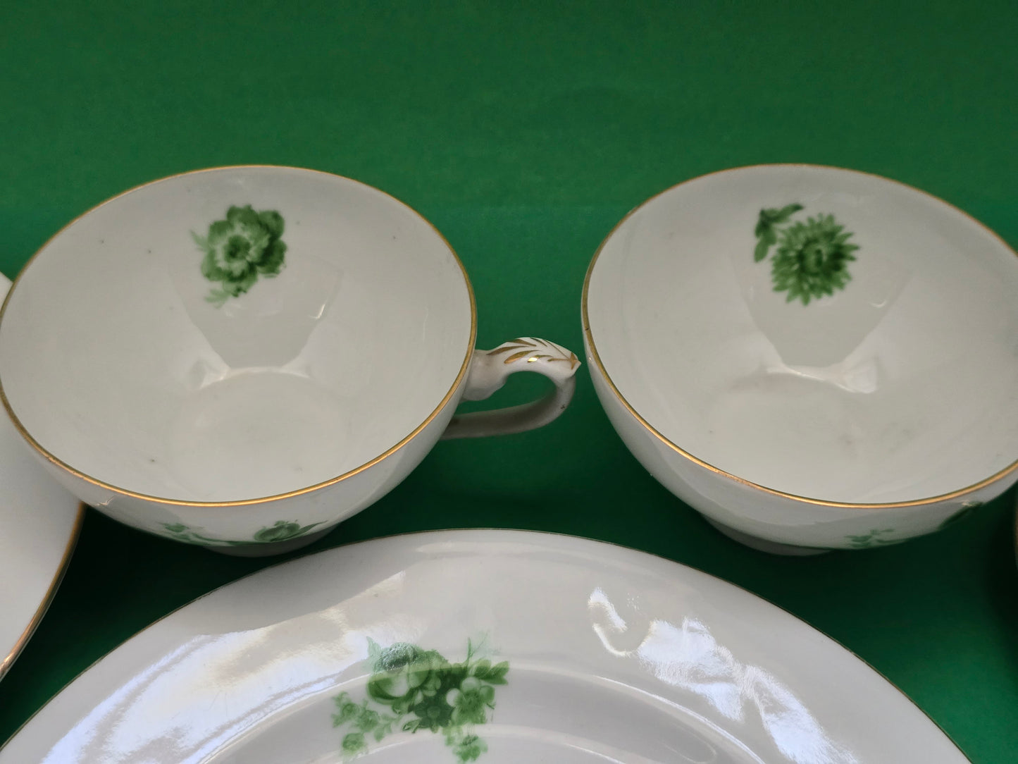 Antique Green Floral Porcelain Dessert Service — Austria c.1880-1910