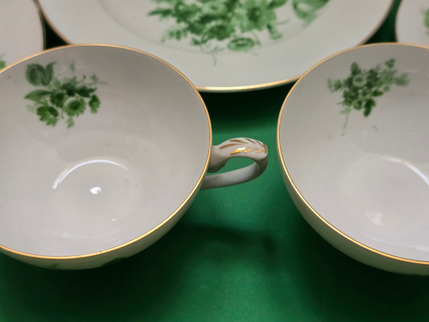 Antique Green Floral Porcelain Dessert Service — Austria c.1880-1910