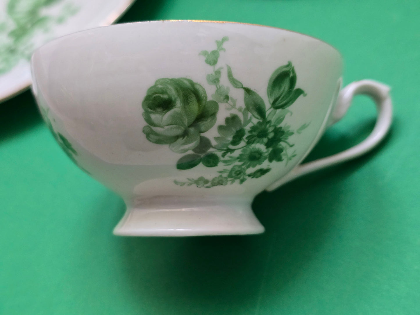 Antique Green Floral Porcelain Dessert Service — Austria c.1880-1910