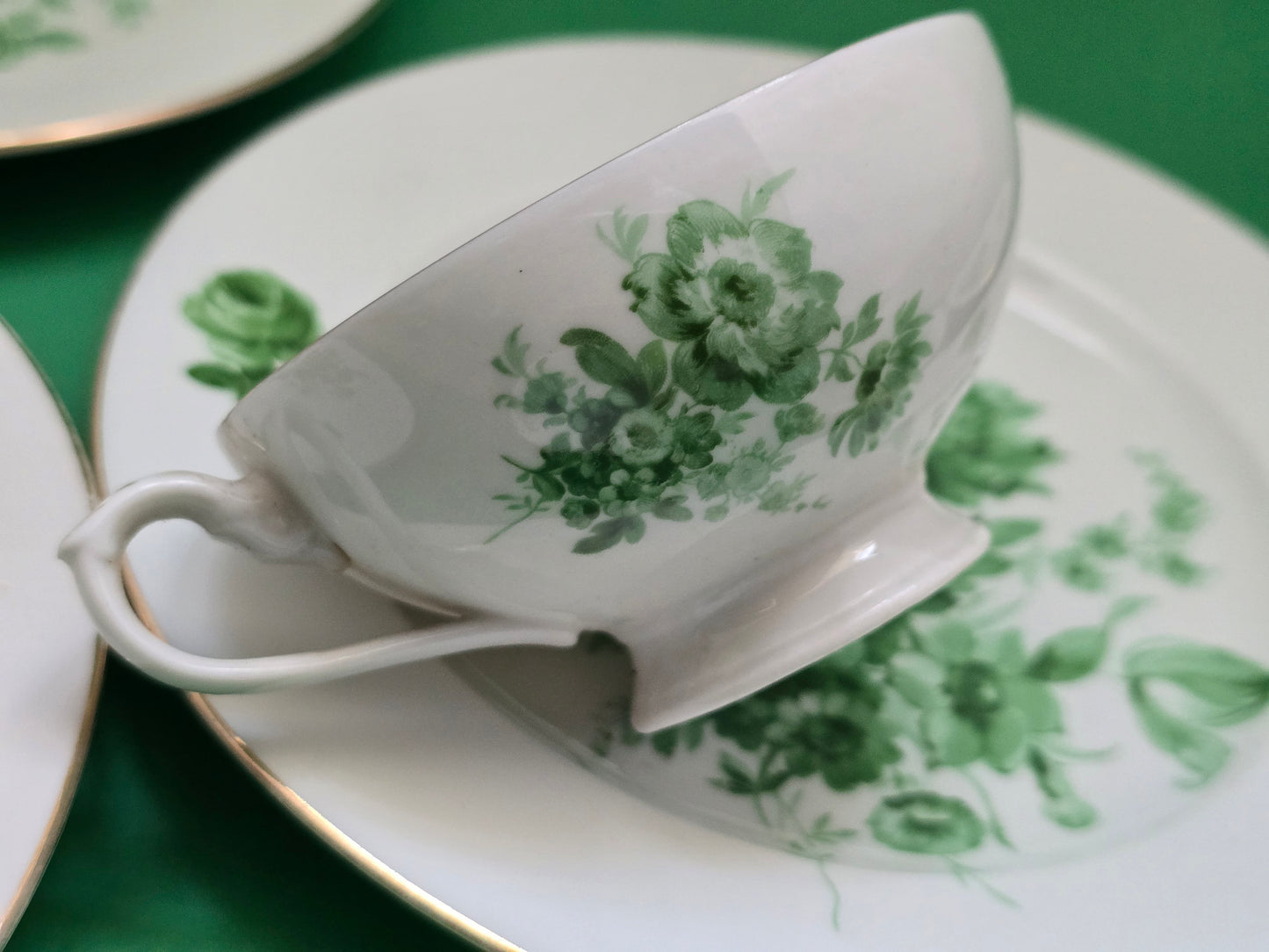 Antique Green Floral Porcelain Dessert Service — Austria c.1880-1910