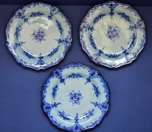 Set of 3 Antique Portuguese Hand-Painted Blue & White Plates