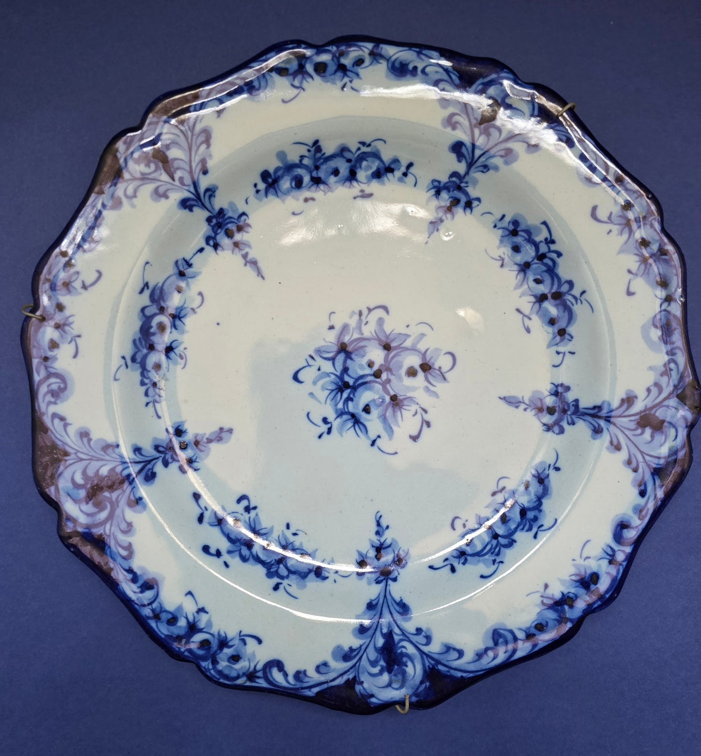 Set of 3 Antique Portuguese Hand-Painted Blue & White Plates