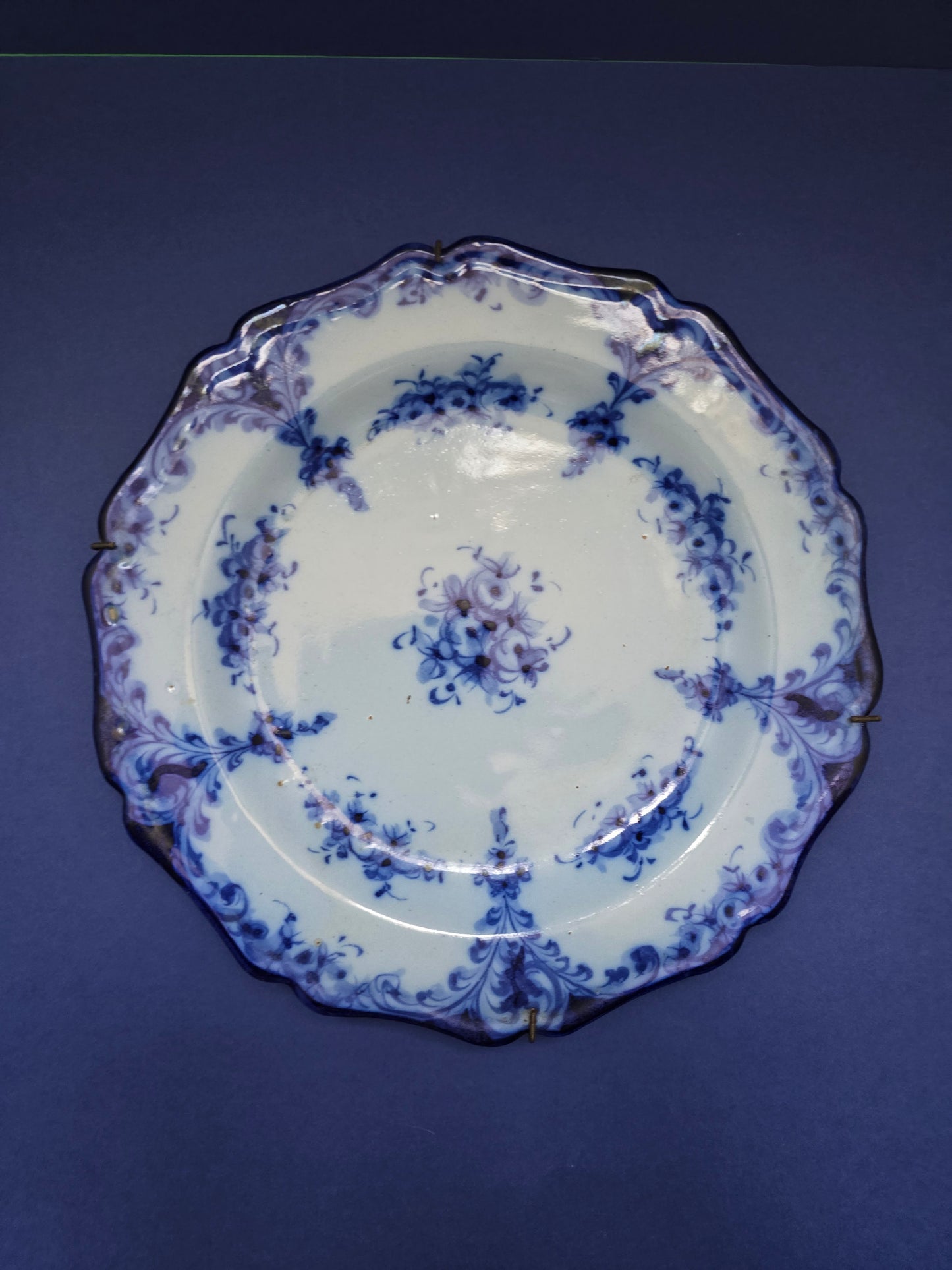 Set of 3 Antique Portuguese Hand-Painted Blue & White Plates