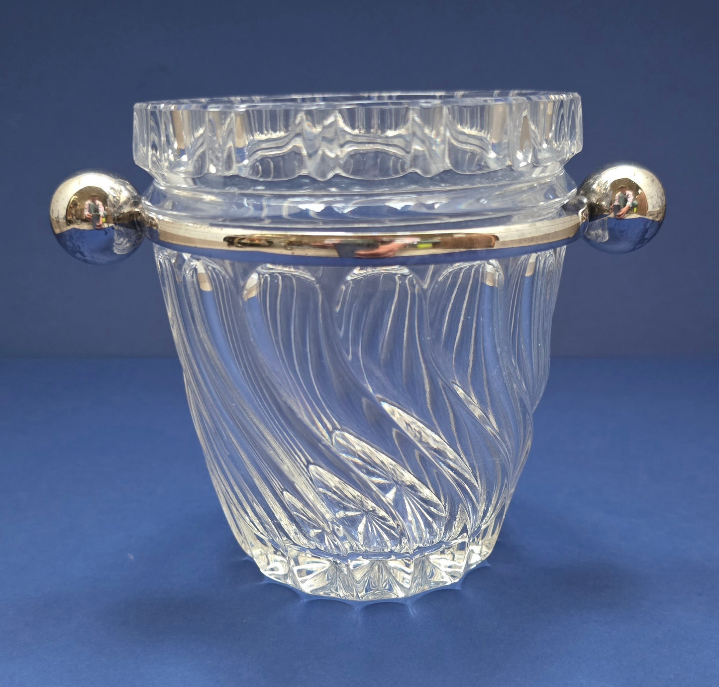 Vintage Cut Crystal Ice Bucket with Silver-Plated Rim – 1960s