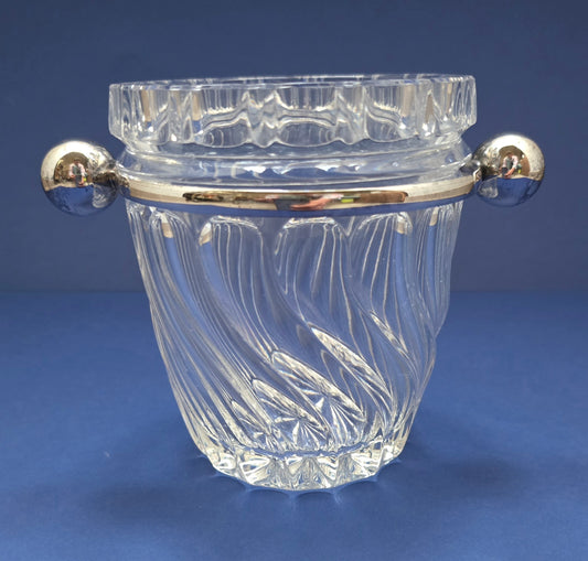 Vintage Cut Crystal Ice Bucket with Silver-Plated Rim – 1960s