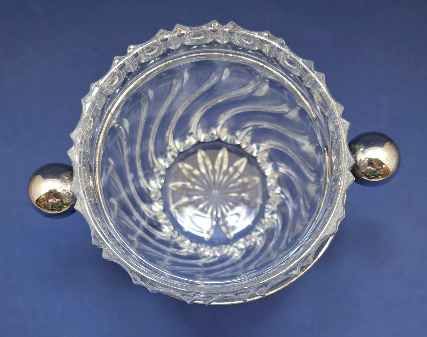 Vintage Cut Crystal Ice Bucket with Silver-Plated Rim – 1960s