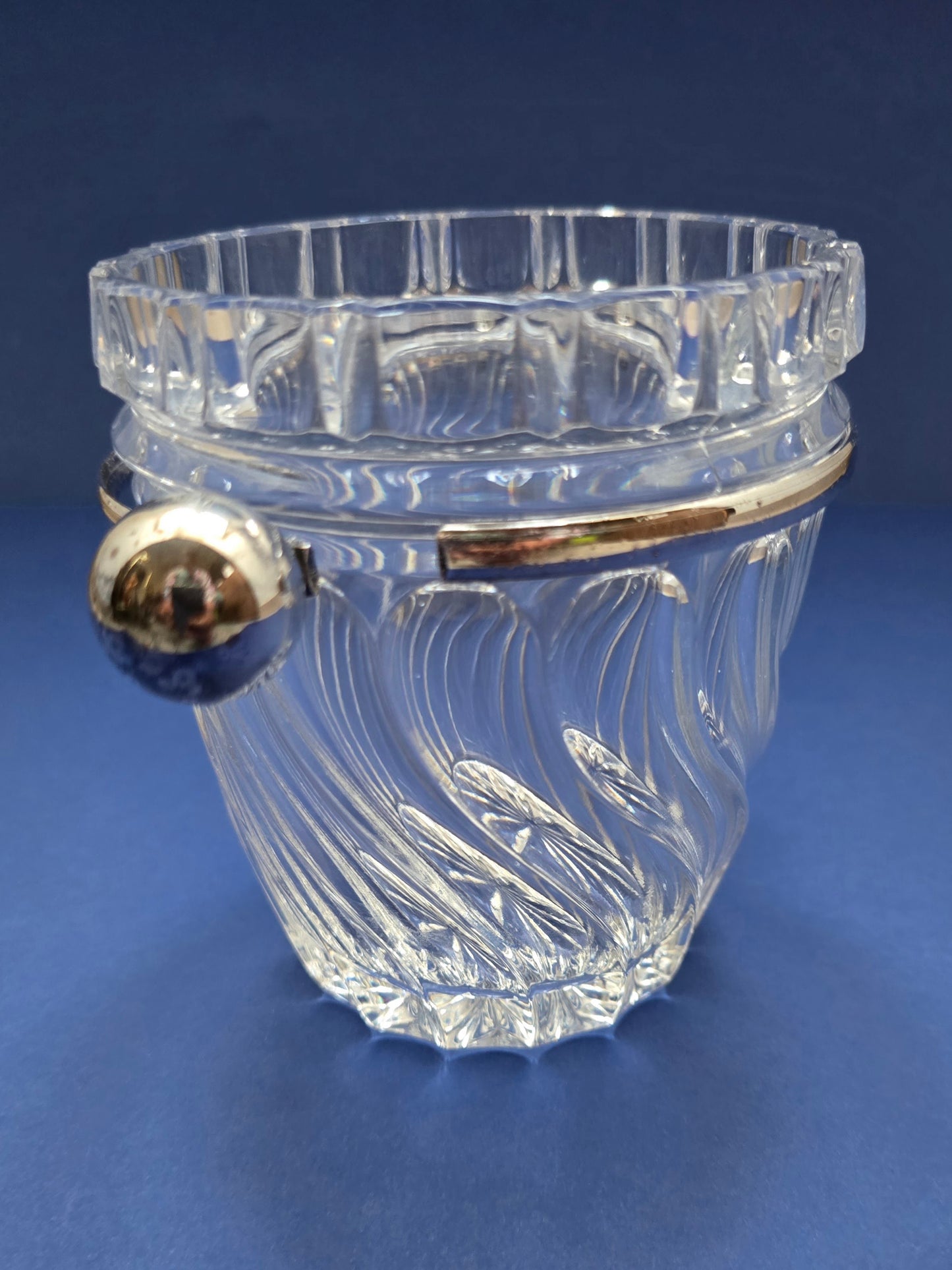 Vintage Cut Crystal Ice Bucket with Silver-Plated Rim – 1960s