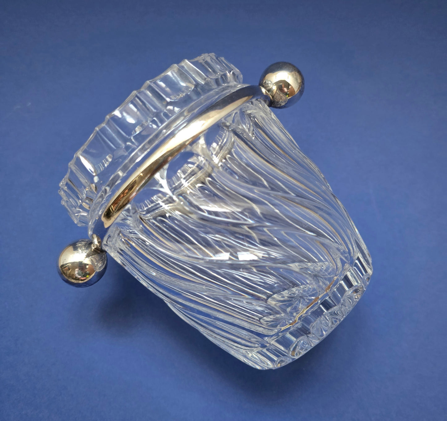 Vintage Cut Crystal Ice Bucket with Silver-Plated Rim – 1960s