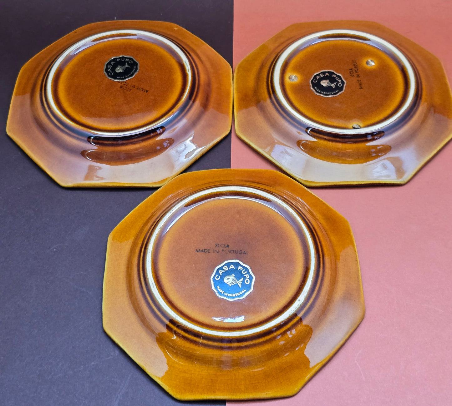Casa Pupo 'Secia' Vintage Amber Majolica Dahlia Side Plate – Portugal, 1970s