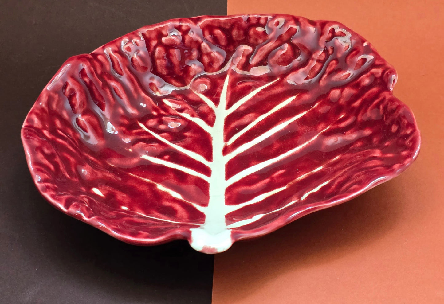 Casa Pupo Vintage Red Cabbage Leaf Bowl – Portugal, 1970s