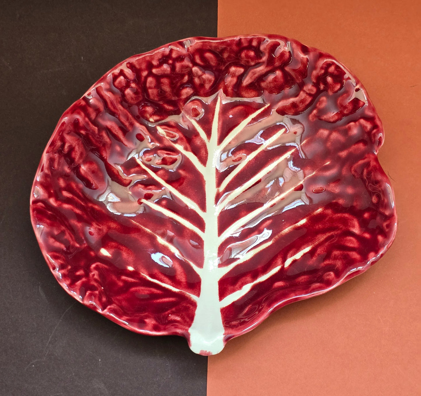 Casa Pupo Vintage Red Cabbage Leaf Bowl – Portugal, 1970s