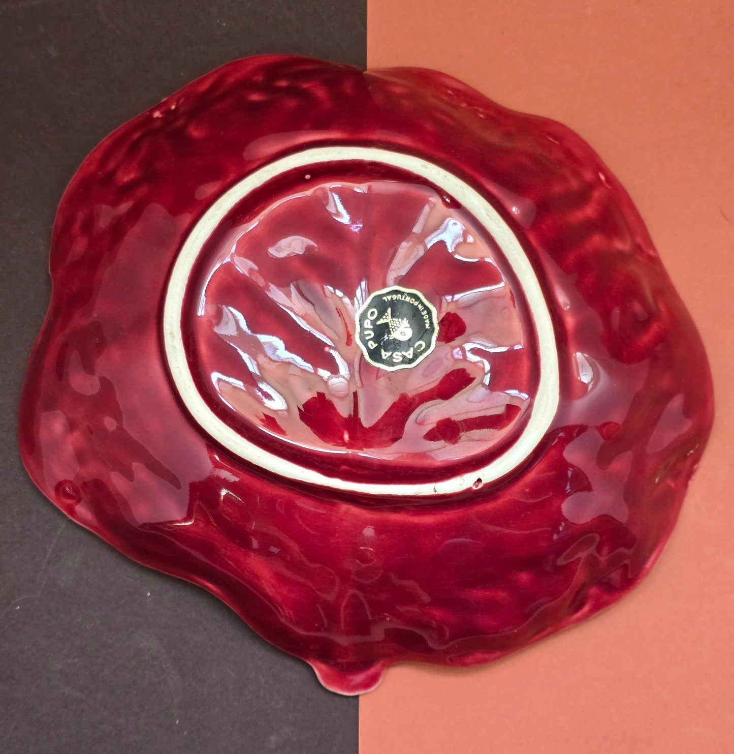 Casa Pupo Vintage Red Cabbage Leaf Bowl – Portugal, 1970s