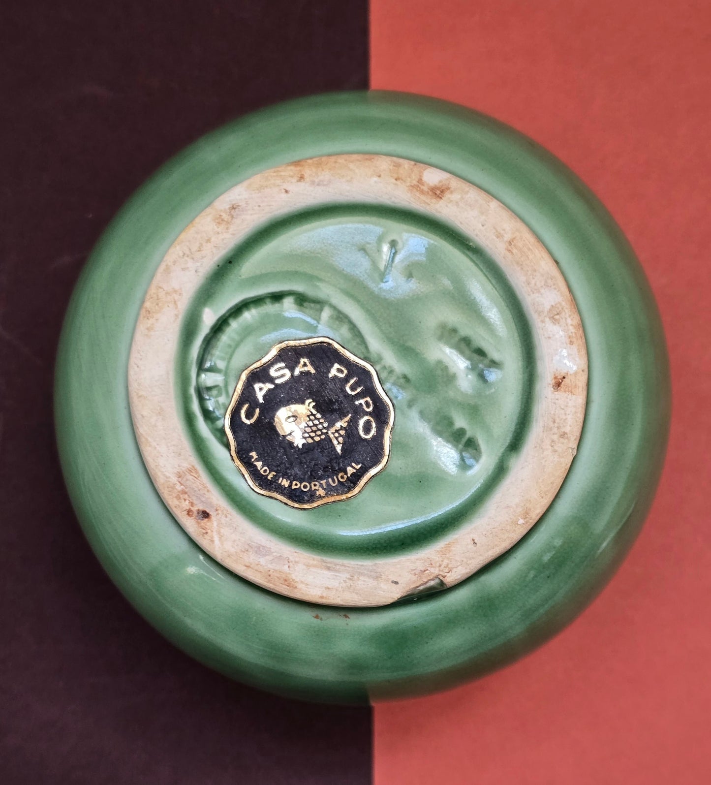 Casa Pupo Vintage Green Majolica Sugar Pot with Lemon Lid & Spoon – Portugal, 1970s