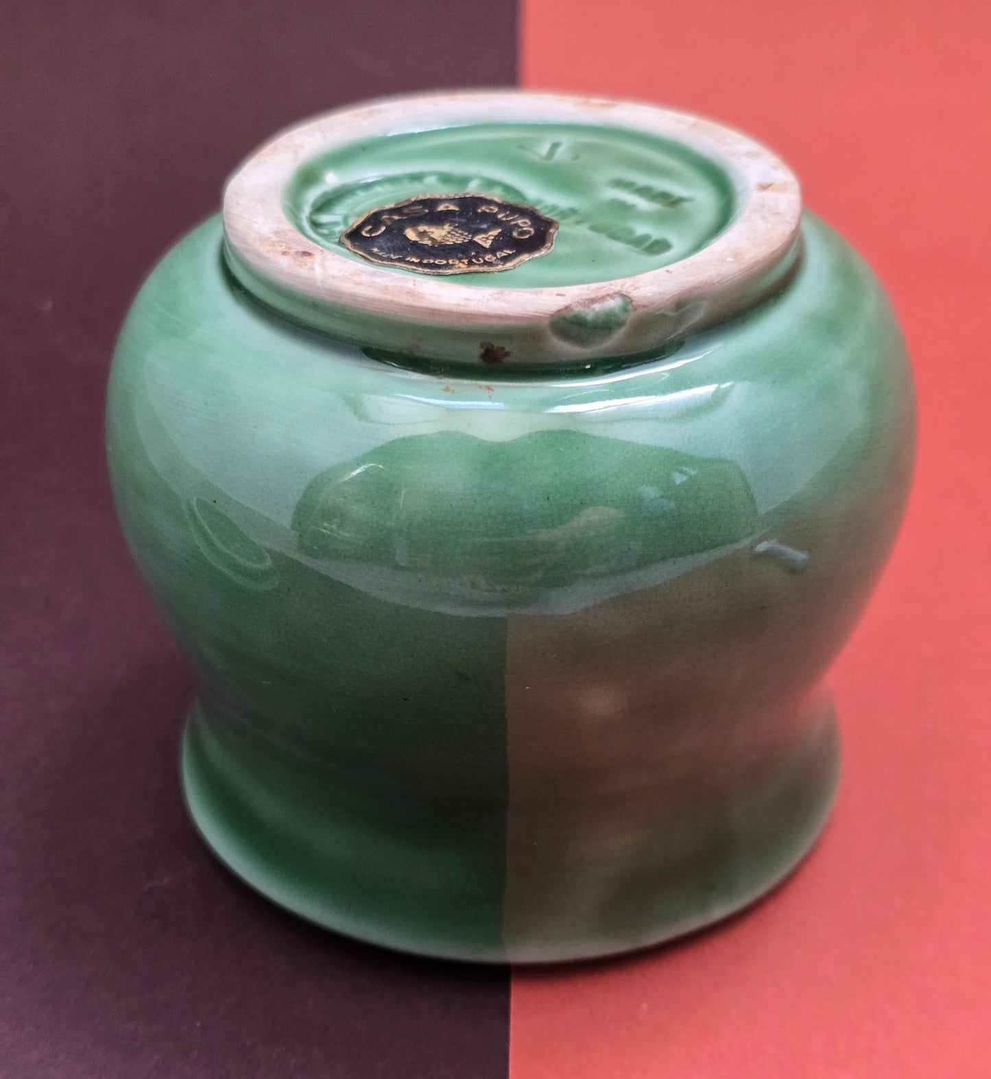 Casa Pupo Vintage Green Majolica Sugar Pot with Lemon Lid & Spoon – Portugal, 1970s