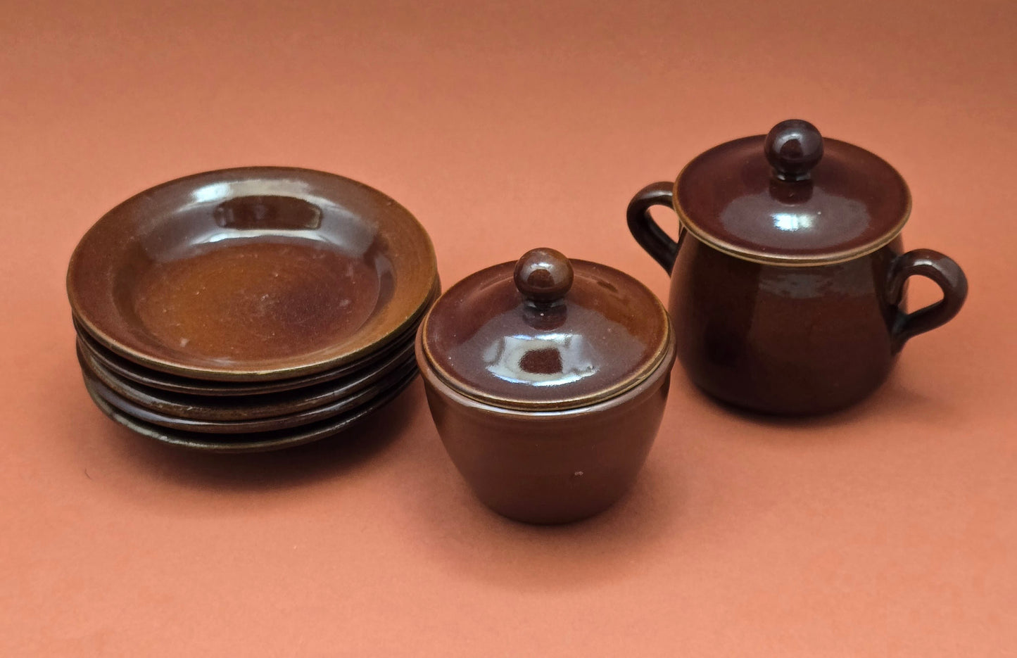 Sarreguemines French Stoneware Set – Sugar Bowl & Saucers