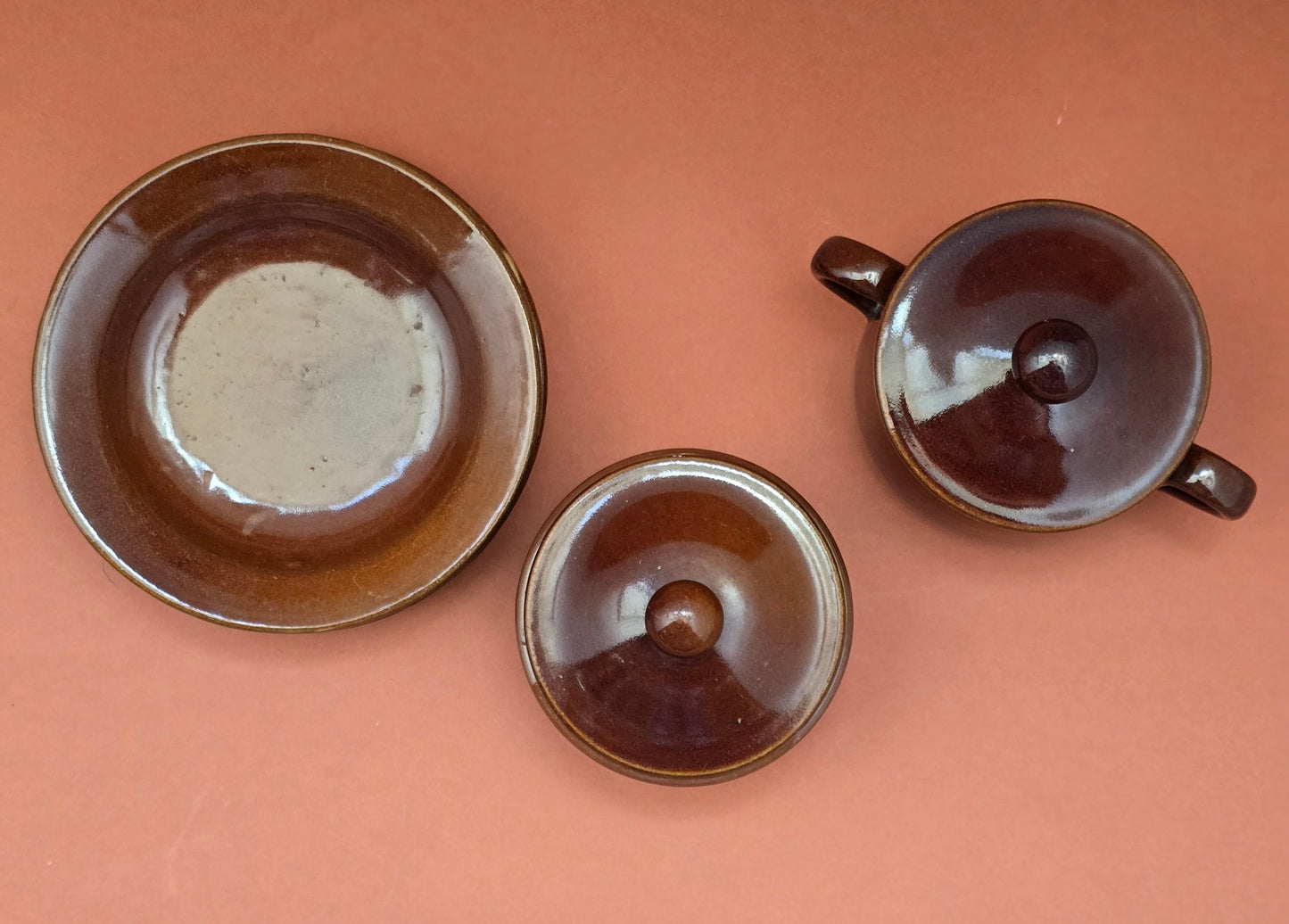 Sarreguemines French Stoneware Set – Sugar Bowl & Saucers