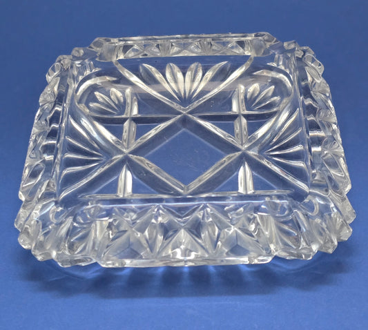 Vintage Cut Crystal Square Ashtray – Decorative Dish, c.1970
