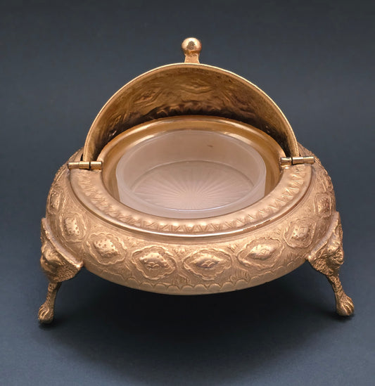 Vintage Brass Caviar Holder 1930s - Middle Eastern Engraved Serving Bowl