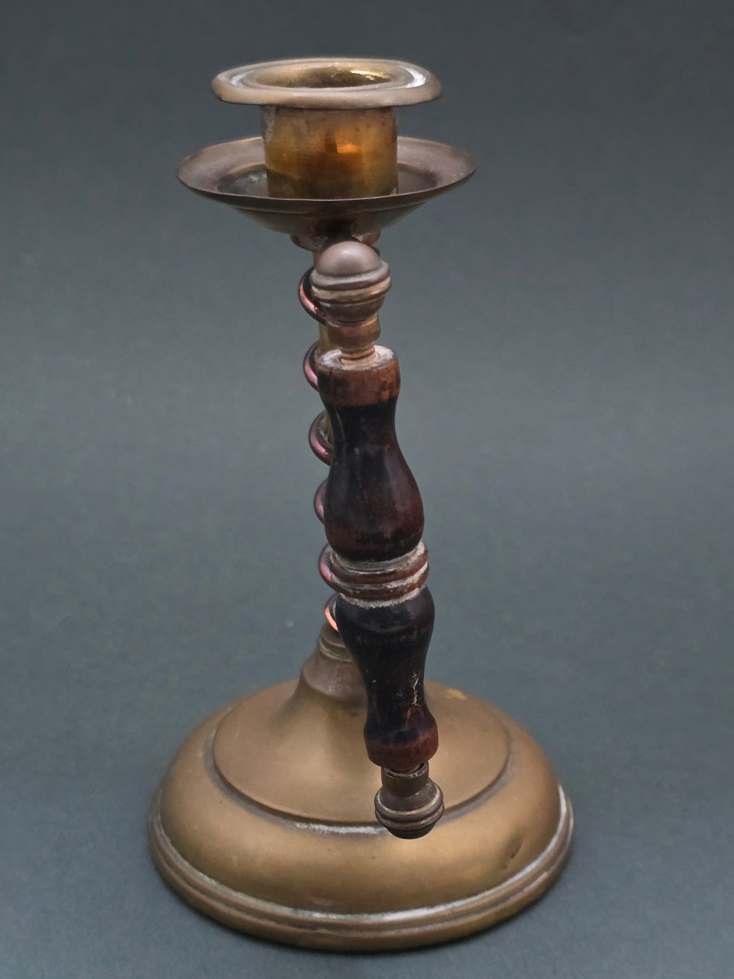 Victorian Brass Push-Up Candlestick with Wooden Handle – c.1880