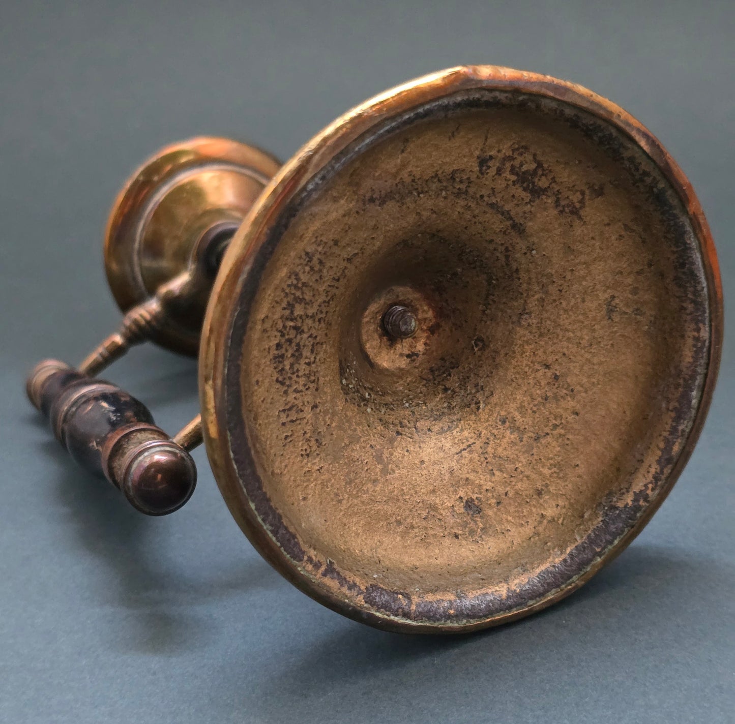 Victorian Brass Push-Up Candlestick with Wooden Handle – c.1880