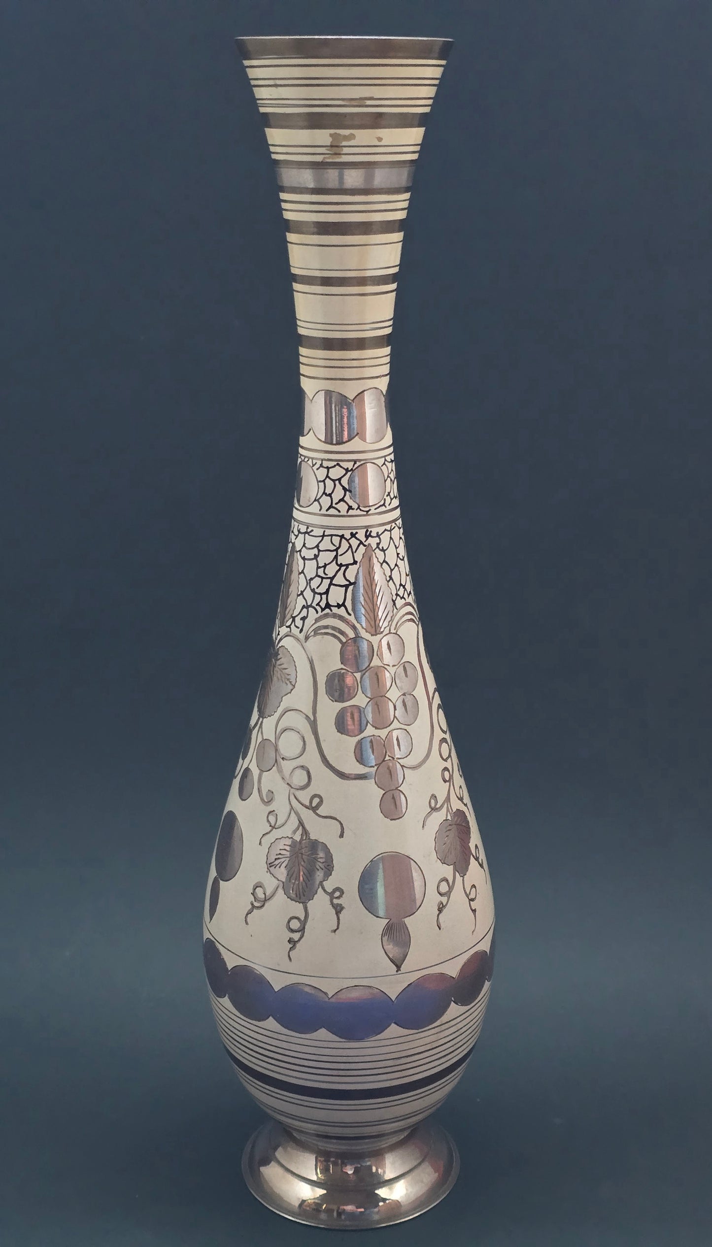 Art Nouveau White Enamel Vase with Silver Metal Overlay – Bohemian, c.1900