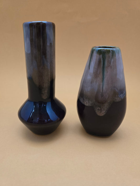 Vintage Flambe Glaze Ceramic Vase Set of 2 — West German Style, 1960s