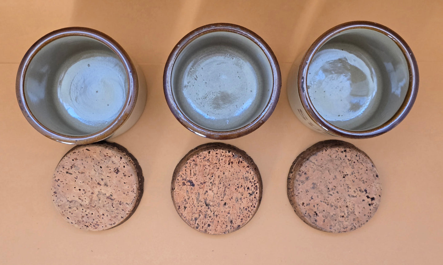 Moira Farmhouse Stoneware Tea Coffee Sugar Canister Set of 3 — England, 1970s