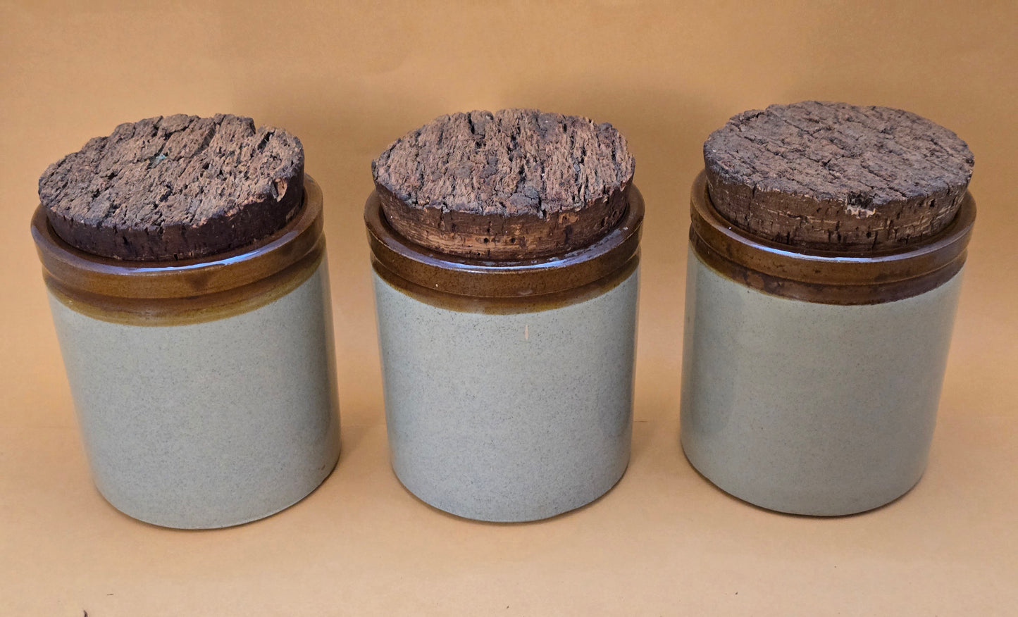 Moira Farmhouse Stoneware Tea Coffee Sugar Canister Set of 3 — England, 1970s