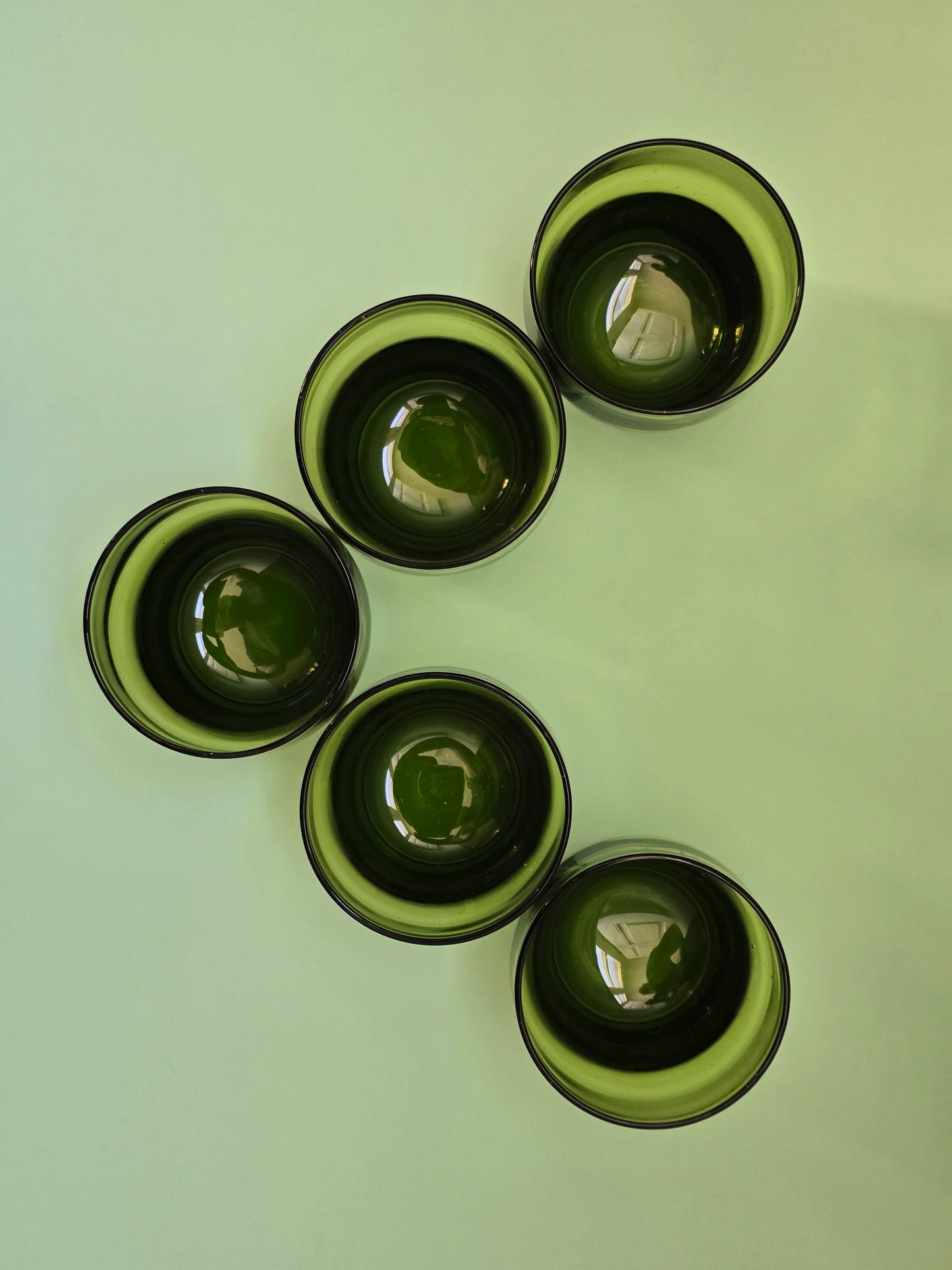 Vintage Olive Green Glass Tumbler Set of 5 — Scandinavian Style, 1970s