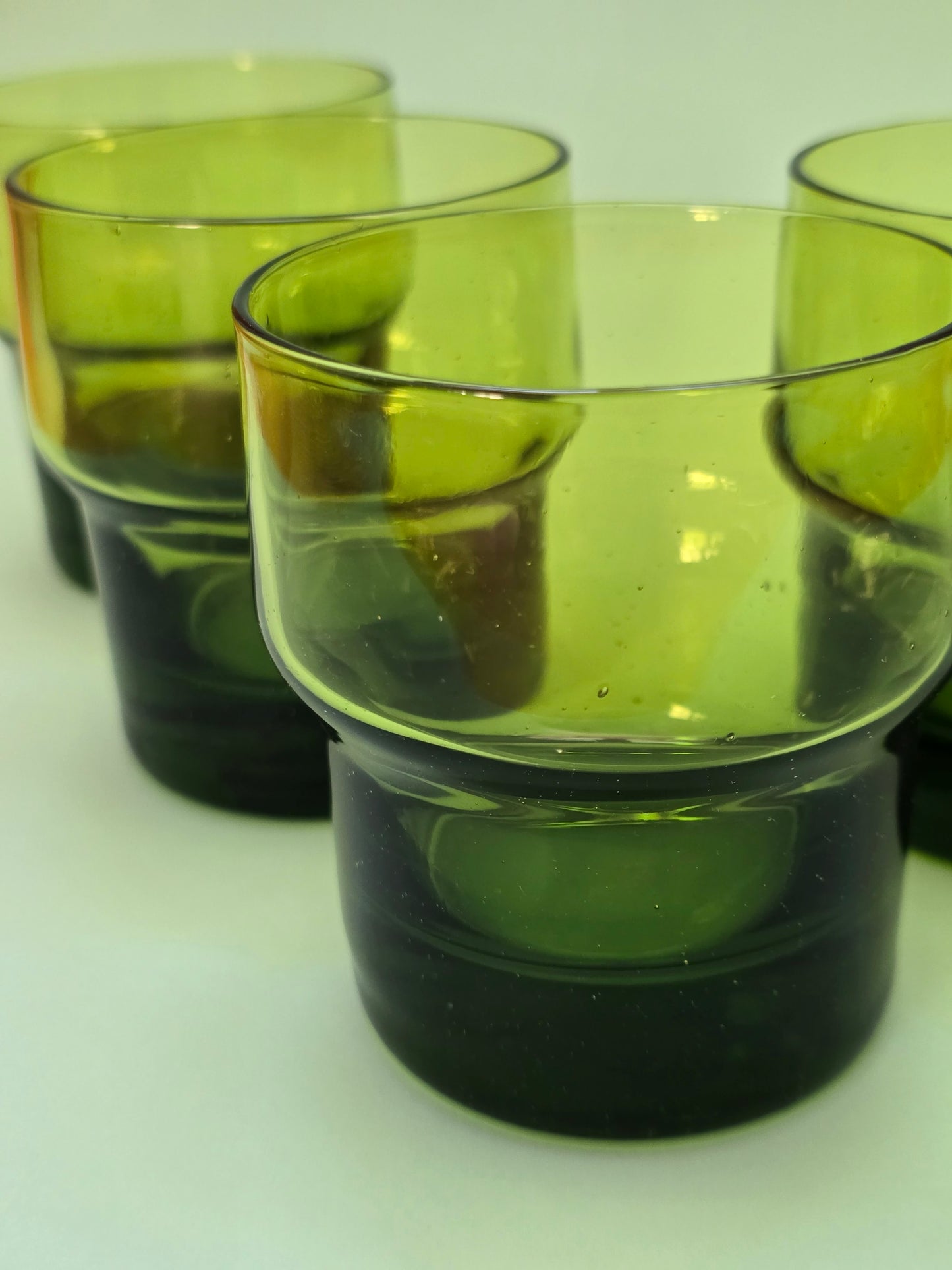 Vintage Olive Green Glass Tumbler Set of 5 — Scandinavian Style, 1970s