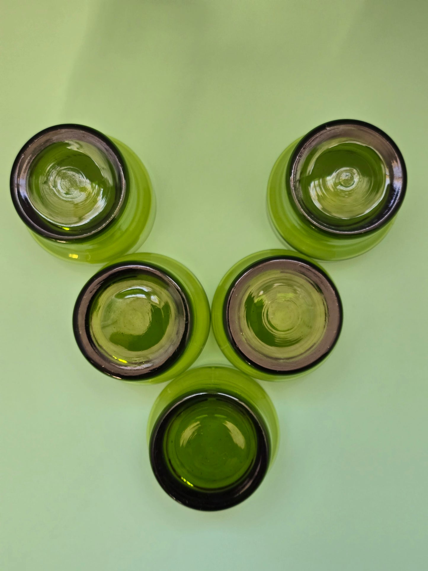 Vintage Olive Green Glass Tumbler Set of 5 — Scandinavian Style, 1970s