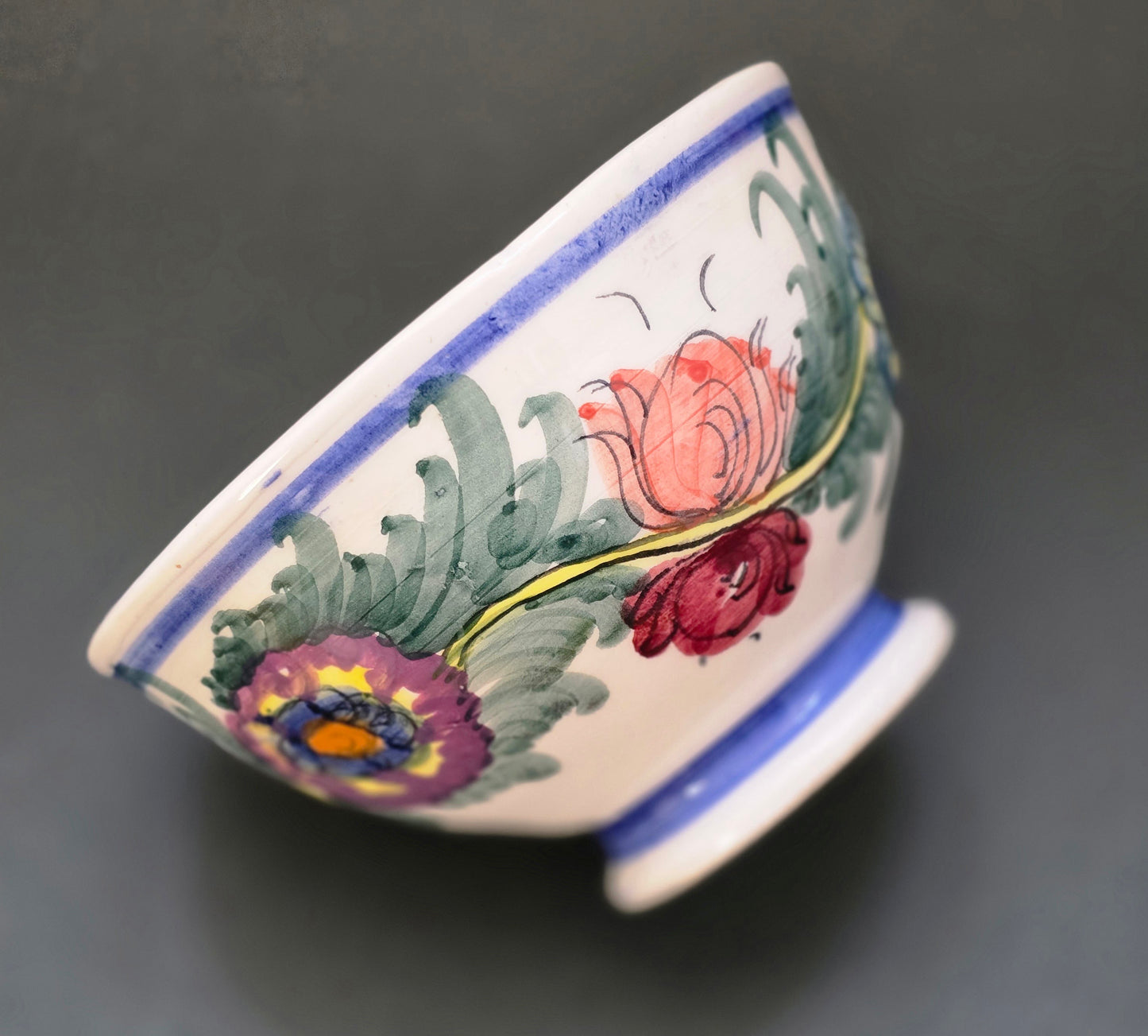 Handmade Greek Skyros Ceramic Bowl by K. Nikolaou — Hand-Painted Folk Art, 1970s