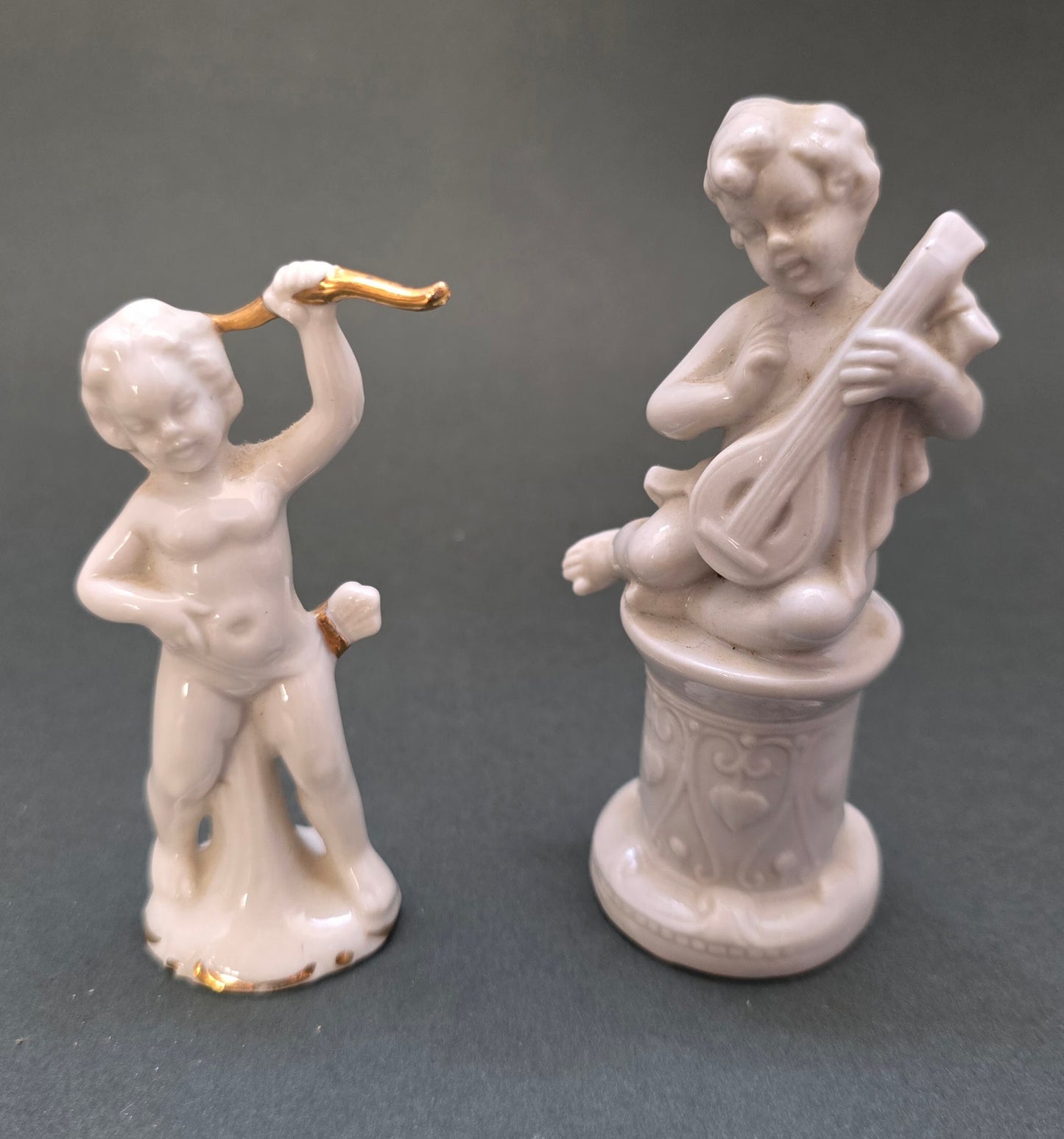 Vintage Porcelain Putti Set of 2 — Capodimonte Lute Player & Crowned Cupid, circa 1950