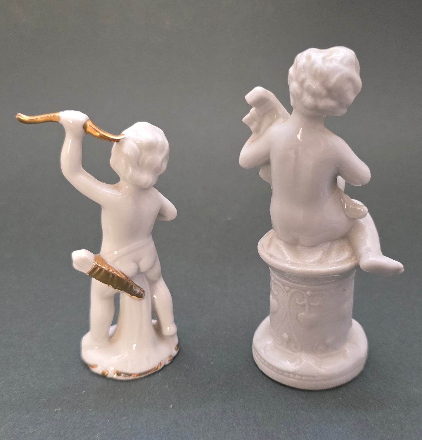 Vintage Porcelain Putti Set of 2 — Capodimonte Lute Player & Crowned Cupid, circa 1950