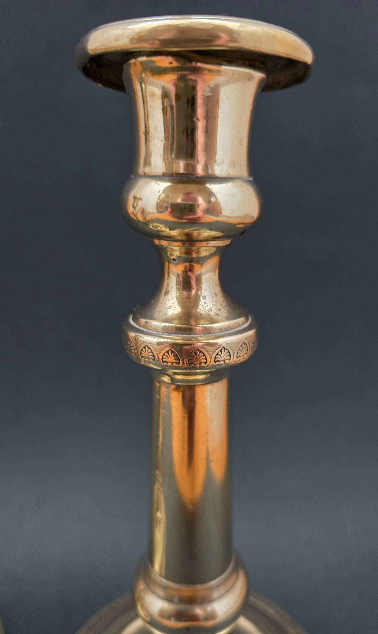 Antique Brass Candlesticks Set of 2 — Empire Style with Anthemion Detail, circa 1880
