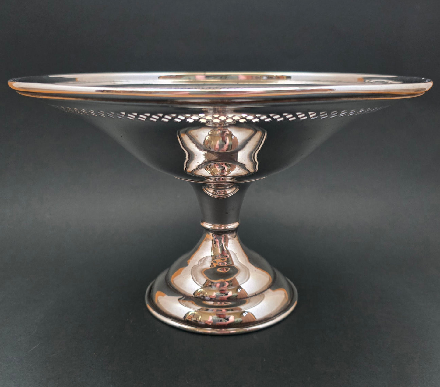 Antique British EPNS Silver-Plated Fruit Tazza — Pierced Diamond Border, circa 1890