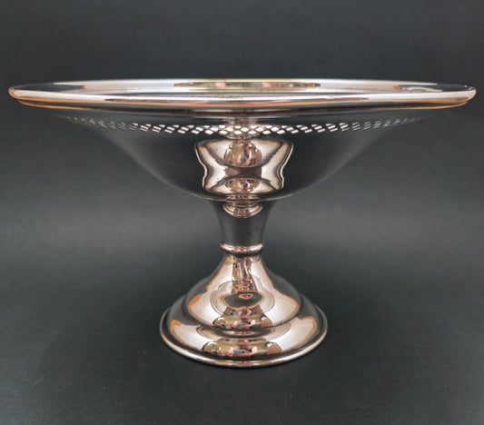 Antique British EPNS Silver-Plated Fruit Tazza — Pierced Diamond Border, circa 1890